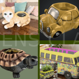 Hippy Bus, Cat and Turtle Planters